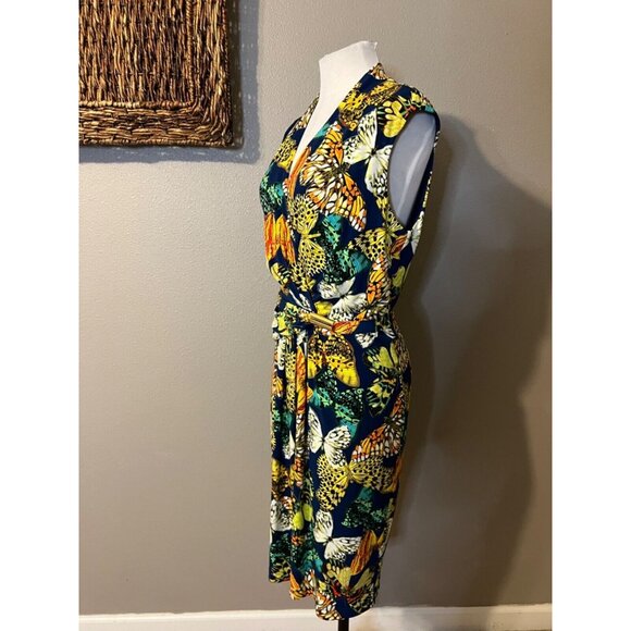 Ellen Tracy Dress 14 Colorful Butterfly Stretch Career Church Washable NEW - Picture 6 of 11